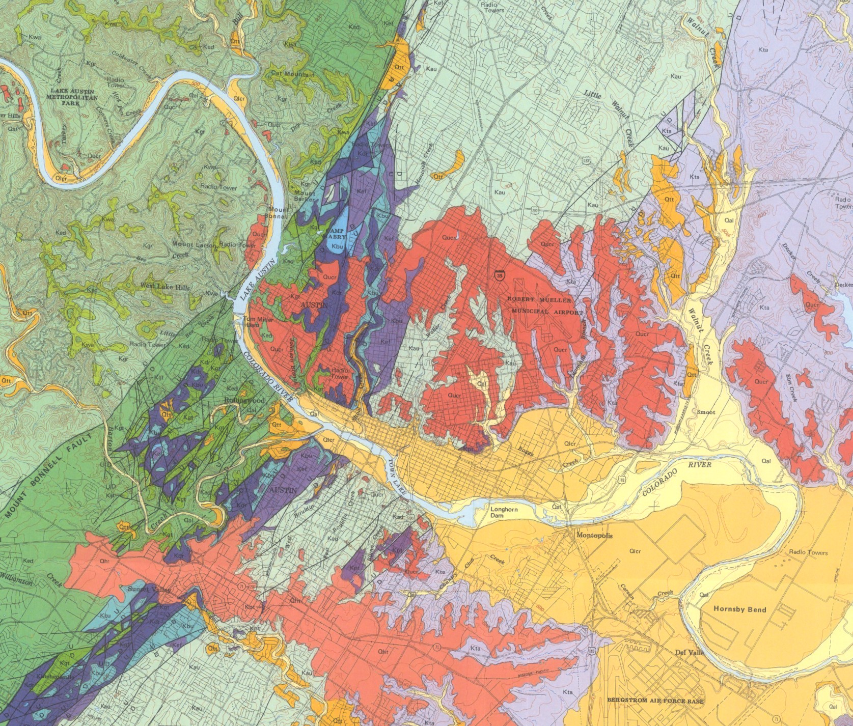 Geological map of the Central Texas region